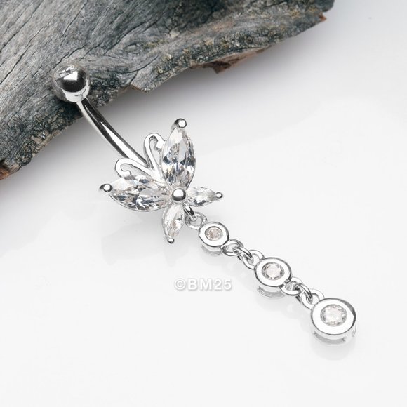 14 Karat White Gold Marquise Butterfly Sparkle Cascade Belly Button Ring
